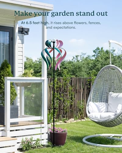 89" Wind Spinner Outdoor with Solar Light, Extra Large Metal Kinetic Wind Sculptures Spinners, Windmill for Garden Yard Patio Lawn Decor -Dancing Ribbon (20" W x 89" H) - size: Dancing Ribbon