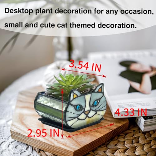 Cute Gray Cat Planter,Cat Succulent Planter,Unique Pots for Indoor Plants,Gifts for Plant Lovers Women Unique 4.33x3.54x2.95 in (Flower Pot Does not Include Plants) - color: Little Gray Cat