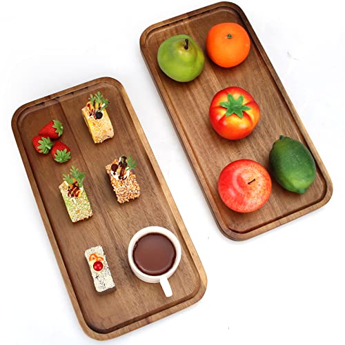 16" x 8" Large Wooden Serving Tray for Decor Party Charcuterie Boards Rectangular Acacia Wood Dessert Platters Rectangle Cake Dessert Plates Food Cheese Platter Board Snack Kitchen Dishes Tray - size: 16" x 8"