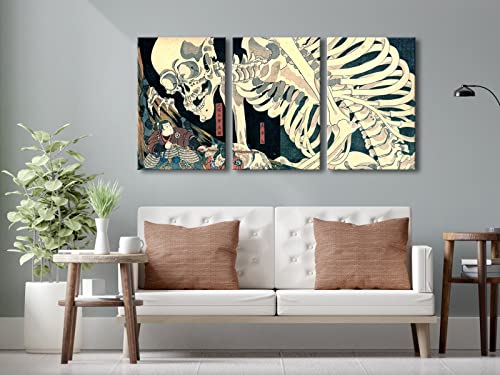 Wieco Art 3 Piece Witch and Skeleton Ukiyo-E by Utagawa Takiyasha Historic Cultural Illustrations for Living Room Bedroom Home Decorations Landscape Artwork - color: Witch and Skeleton, size: 16 x 24 inches (Unframed)