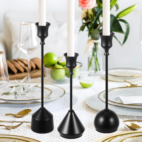 Elegant Vintage Black Candlestick Holders, Set of 3 Taper Candle Holders with Weighted Base for Wedding, Dining Table, Holiday Decor - color: Black