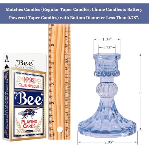 DARJEN 12PCS Blue Candlestick Holders Set- 4" H Taper Candle Holders, Glass Candle Holders Bulk for Wedding, Party, Home Table Centerpieces, Festival Gifts & Windowsill Decor - color: Blue Striped Pattern