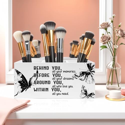 Retro Butterfly Graduation Pencil Pen Holder for Desk, Behind You All Your Memories Wooden Pencil Holder Organizer for Home Office Desk Accessories, Graduation Gifts for Her - color: Color-Desk accessories white 02