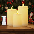 Homemory White Flameless Candles Φ 3" H456 Battery Operated with Remote Timer, Real Wax LED Pillar Candle for Home Fireplace Bedroom Living Room, Set of 3 - color: D3"xH4"5"6"-White