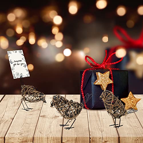 3PCS Bird Statue Farmhouse Decor Set - Christmas Ornament - Handwoven Natural Rattan Bird Figurines Table Decor, Multi-Pose Shelf & Mantel Accents - color: Coffee