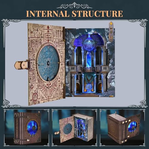 CCCDF Magic Book Nook Kit, Openable Miniature Dollhouse Booknook, 3D Wooden Bookend with LED Light, Wizard Themed DIY Craft Decor for Adults Teens - Circle of Magic - style: Circle of Magic