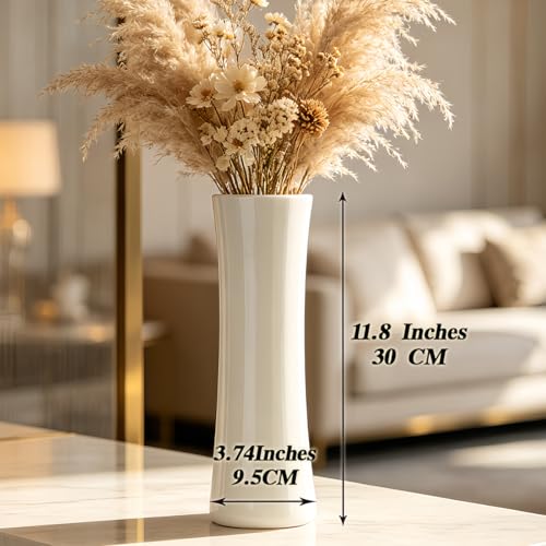 12 Inch White Vase Ceramic Flower Vase, Tall Vases for Pampas Grass, Home Decor, Modern Textured Vases for Living Room Decorations,Table Centerpieces,Shelf,Farmhouse Small Ceramic Vase - style: Shape 9