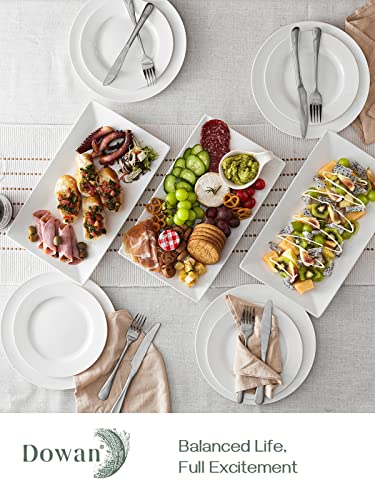 DOWAN 14" Serving Trays, Serving Platters, Ceramic Serving Platters and Trays, Rectangle Plates, Set of 3, for Weddings, Parties, Oven, Microwave, Dishwasher, Heat Resistant, Easy to Clean, White - color: 3 PCS