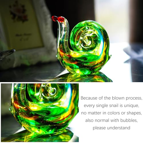 QFkris 4.4inch Blown Glass Snail Figurine Collectibles Handcrafted Glass Animal Paperweight Home Art Statue Decoration for Women