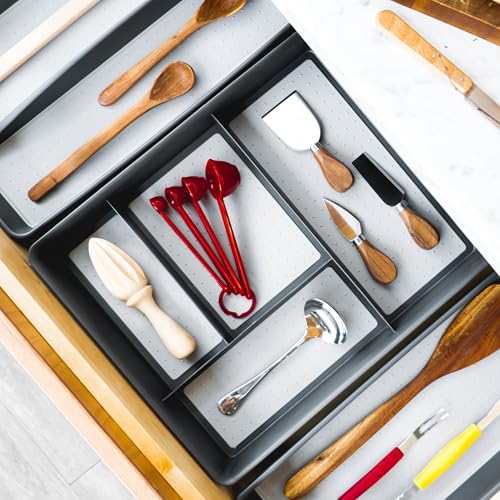 madesmart 4 Compartment Drawer Organizer, Multi Purpose Storage for Utensils, Office Tools, Cords, & Small Household Items, Tech Accessories, Arts & Crafts Supplies, Non Slip Lining, Granite - color: PremiumGranite