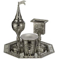 Nickel Havdalah Set with Jerusalem Theme – Set 4 Parts, Kiddush Cup, Havdalah Candle Holder, Besamim Spices Holder and Plate - color: Nickel Havdalah 9.2 Inch