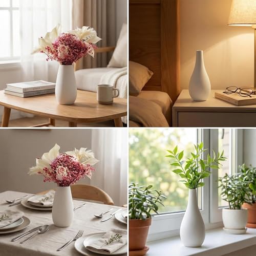 6.5Inch White Small Ceramic Bud Flower Vases Mini Narrow Neck Decorative Floral Vases Table Centerpiece for Home Decor Wedding Party Decorations