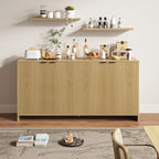 BVIUNTWO Fluted TV Stand for TVs up to 70", Modern TV Console with Storage Cabinet, Entertainment Center with Adjustable Shelves & 4 Doors for Living Room, Natural Oak