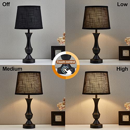Luvkczc Black Touch Table Lamps Set of 2, 22" Tall Bedside Lamps with USB C+A Charging Ports, Nightstand Lamps for for Bedroom, Living Room, Office, with Black Lampshade, LED Bulb Included - color: Black, size: 22in
