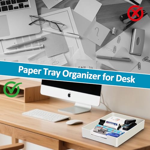 Desk Organizer Tray, 1-Pack A4 Letter-Size Tray, Plastic Printer Paper Holder, Rectangular Desktop Stackable File Holder for Office Supplies School Home, Mail Document Storage Containers (White) - color: White-1 Pack