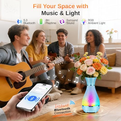 3-in-1 Vase Bluetooth Speaker With Ambient Light & White Noise, 8H Playtime, Water-Safe Flower Vase for Bedroom, Living Room Decor, Mother's Day,Birthday Gift for Women, Mom, Wife or Girlfriend - color: Blue
