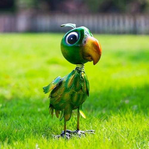 Metal Garden Statues Parrot Outdoor Decor,Green Bird Garden Sculptures Lawn Ornaments,Outdoor Patio Decor Yard Art for Outside - color: Parrot