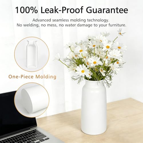 Set of 2 Seamless Metal Vase for Flowers, 10.8" Modern Matte White Floral Vase Set, Shatterproof & Leakproof, Minimalist Home Decor Centerpiece for Dining Table, Mantle, Shelf - color: White