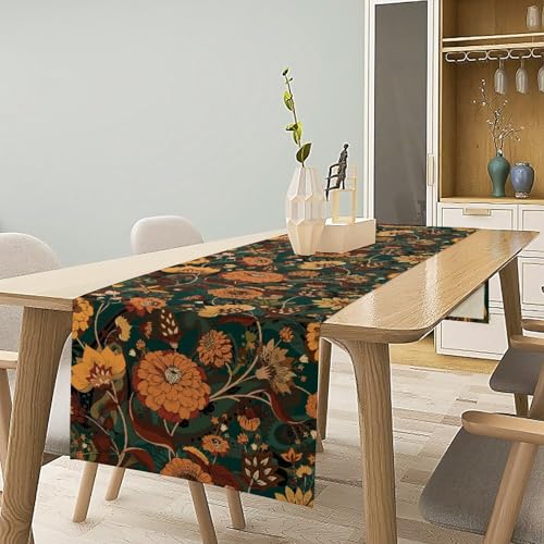 Orange Boho Floral Table Runner, Vintage Bohemian Home Kitchen Table Decoration for Birthday Party Picnic Decoration 13x36 Inch 1PCS - color: Flower-10, size: W13x36L