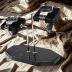 LYS&LYX Double Watch Stand - Handcrafted Natural Marble base - Watch Display Stand for all Watches - Jewelry Stand Watch Holder Accessory (Blacksilver) - color: Blacksilver