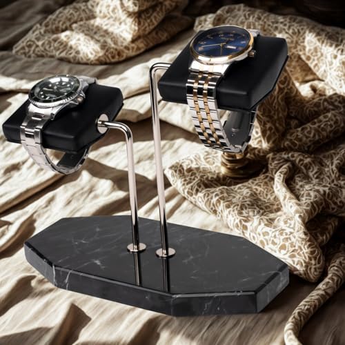 LYS&LYX Double Watch Stand - Handcrafted Natural Marble base - Watch Display Stand for all Watches - Jewelry Stand Watch Holder Accessory (Blacksilver) - color: Blacksilver