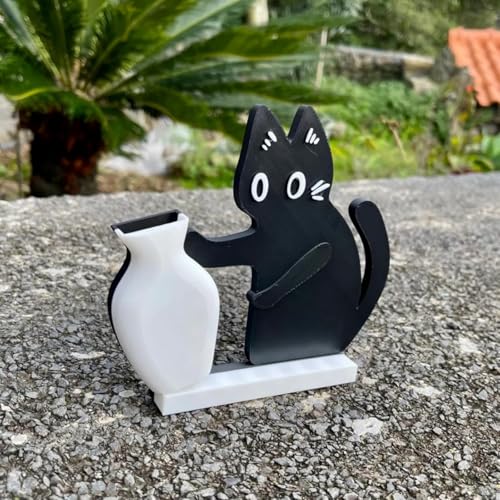 Cat Push Flower Vase for Home Decor Cute Vases for Table Room Decor Unique Lollipop Vases for Women (Big+Small Black) - size: Big+Small Black