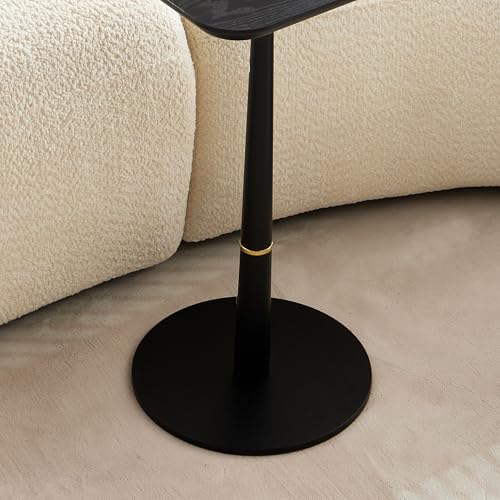 Drink Table,Modern Small Side Table, Cocktail Table with Metal Square Top,Wood Grain Texture,Weighted Base for Living Room,Bedroom,Small Spaces,Black - color: Black-square