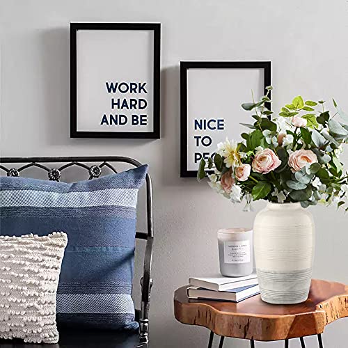 Ceramic Rustic Farmhouse Vase for Home Decor 9 inch Decorative Boho White Pottery Flower Vase for Centerpiece Living Room Bedroom Kitchen Bathroom Dining Table Mantel Shelf Decor - style: Boho-White