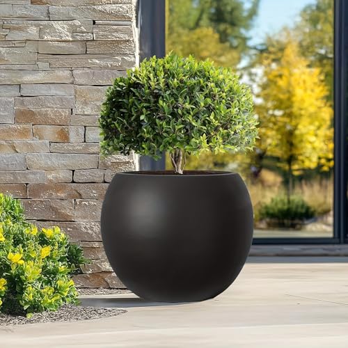 Panlaolao 17 H x 21" Dia (15" Pot Opening) Round Fiberstone Planter with Drainage Hole, Black, Indoor/Outdoor Large Plant Pot for Home Patio Garden, Planter for Christmas Tree, Ideal for Large Plants - color: Black, size: 21 Inch