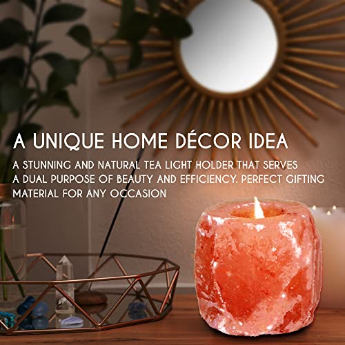 Pride of India Himalayan Pink Salt Rock Light Holder | Natural Crystal Candle Holder for Home Decor, Meditation & Relaxing Ambience | Handcrafted Votive Candle Holder for Living Room & Gifting - color: Pink Salt Crystal Tea Light Holder - Natural Single H