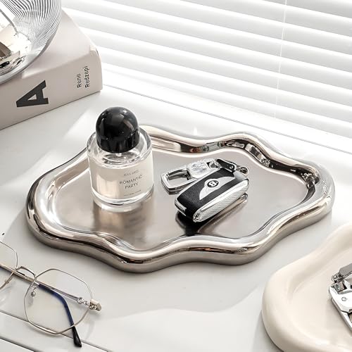 Ceramic Jewellery Dish Trinket Dish Jewelry Tray Cloud Shape Perfume Tray Rings/Earrings/Bracelets/Watch/Keys Tray for Valentine's Day//Mother's Day/Birthday Gift (Silver) - color: Silver