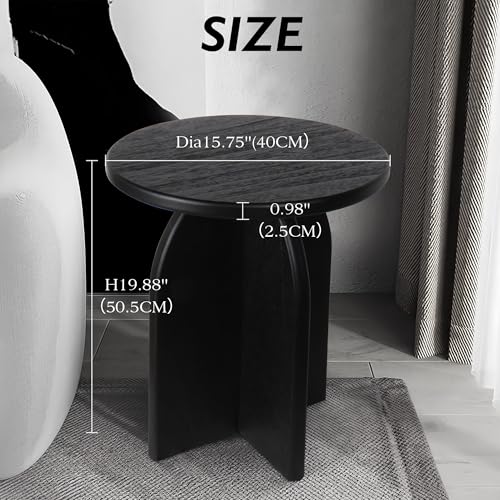 Oakrain End Table with Pedestal, Wood Side Table Bedside Sofa Couch, Modern Nightstand for Bedroom, Small Round Coffee Table for Living Room Office Balcony, Black - color: Black-round Shape