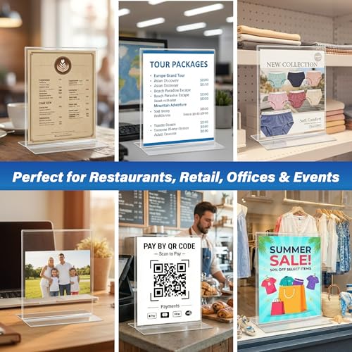Azar Displays 152430-3PK Bottom Load Sign Holder 8.5x11 – Clear Flexible Plastic Display Stand for Menus, Signs, Promotions – Vertical Tabletop Frame, Pack of 3