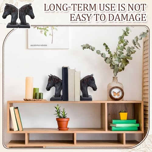 Set of 2 Horse Head Bookends Brown Antique Heavy Duty Book Ends Resin Decorative Art Bookends for Derby Day Vintage Home Office Desk Decoration Horse Lovers Gifts - color: Brown