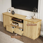 QUW 70" Fluted TV Stand for TVs Up to 80", Modern Entertainment Center with 2 Drawers & Cabinets, TV Console with Curved Profile Design, Luxury Wooden Media Console for Living Room, Natural Oak - color: Natural Oak