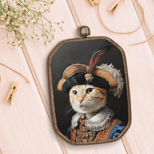 Hxlac Victorian Cat Rectangular Wall Art Framed, Vintage Cat Rectangular Wall Decor, Cottagecore Farm Animal Hanging Canvas Prints Wall Sculptures for Home Living Room Bedroom Decor, 7.1x10.2 Inch - color: rectangular cat