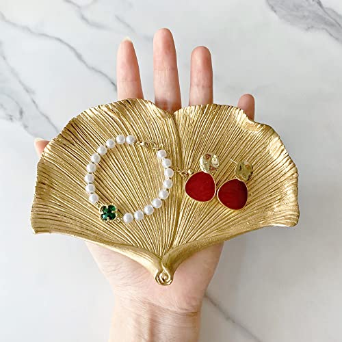 Jewelry Dish, Resin Small Leaf Shaped Ring Holder Jewelry Organizer, Trinket Dish Mini Tray for Christmas Birthday Wedding Gifts - color: Ginkgo