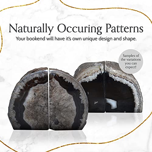 Nature's Decorations A Quality Black Agate Geode Bookends - Heavy Duty with Non-Skid Rubber Bumpers for Shelves, Office, Home Decor - Cool Crystal Stone (1 Pair 2-3 LB) - color: Black, size: A Grade 2 - 3 Lbs
