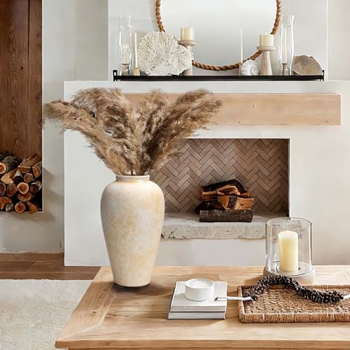 Ceramic Flower Vase Home Decor - 9.2 inch Large Farmhouse Table Vases, Rustic Decorative Vases for Kitchen Living Room Coffee Dining Shelf Mantel Decoration - color: Farmhouse Cream-9.2"