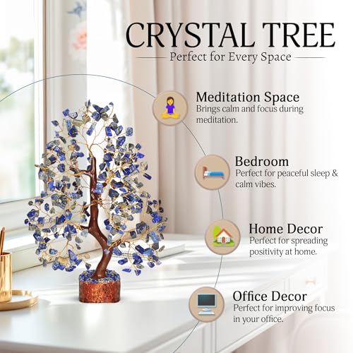 YATSKIA Lapis Lazuli Crystal Tree of Life - Healing Crystals and Stones - Crystals Decor - Crystal Gifts for Women - Good Luck Gifts - color: Lapis Golden Wire