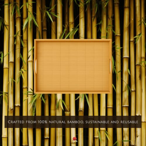 JapanBargain, Large Bamboo Tray with Handle for Tea Lunch Dinner Butler Serving Tray Shelf Tray, 20 x 13