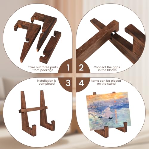 DEBETOOL Wooden Plate Stand - 8.8inch Wood Plate Holder Stand for Display, Rustic Wooden Picture Frame Holder Stand, Decorative Table Top Easels for Display