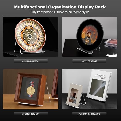SANRUI 2 Pack 6 Inch Acrylic Book Display Stand, A5 Clear Easel Base Holder, Vinyl Record Display Rack for Home Office Album, CD, Magazine, Postcard, Picture, Plate, LP Cover, Artworks, Phone, Tablet