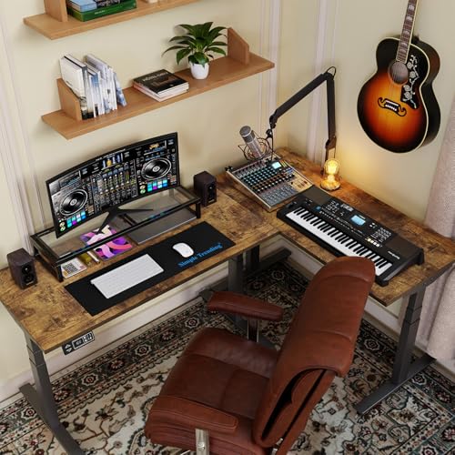Simple Trending Dual Monitor Stand Riser, Tempered Glass Computer Desk Organizer with Mouse Pad for Laptop, iMac, TV, Black - color: Black, size: 32”W x 10”D x 5.5”H