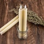 Homemory Honeycomb Flameless Taper Candles with 10-Key Remote, Battery Operated Hive Led Candlesticks Flickering Light, Electric Window Candles Real Wax for Gift Christmas Wedding Decor - style: Scandinavian 4 - Ivory 9.6"