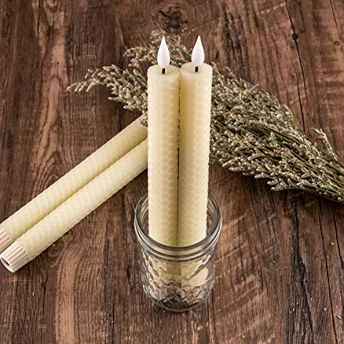 Homemory Honeycomb Flameless Taper Candles with 10-Key Remote, Battery Operated Hive Led Candlesticks Flickering Light, Electric Window Candles Real Wax for Gift Christmas Wedding Decor - style: Scandinavian 4 - Ivory 9.6"