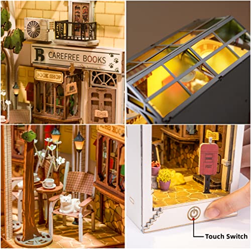 Rolife LED Book Nook Kit-Decorative Bookend Stand-3D Wooden Puzzle for Adults-Bookshelf Insert Booknook-Room Decor for Teen Girls Boys Women Men - color: 2.sunshine Town
