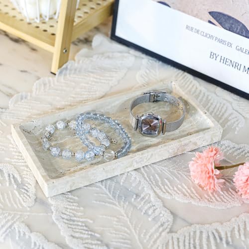 Luxury Natural Marble Tray, Handcrafted Vanity Catchall for Perfume, Jewelry, Soap, Elegant Bathroom & Kitchen Counter Decor - color: 036-white Travertine