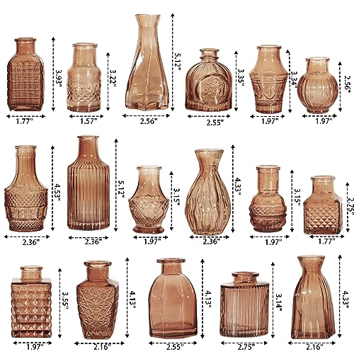 Glass Bud Vase Set of 32 Pcs, Small Glass Vases for Flowers, Amber Bud Vases in Bulk, Vintage Vases for Wedding Centerpieces, Wedding Decorations, Home Table Flower Decor - color: Amber