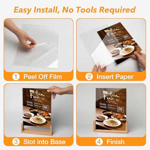 U-Shaped Acrylic Sign Holder 8.5 x 11 with Wood Base, Clear Double-Sided Flyer Stands for Display Menu, Flyer, Poster, Certificate, Photo, Restaurant, Office, and Home (1pk) - color: 1pk